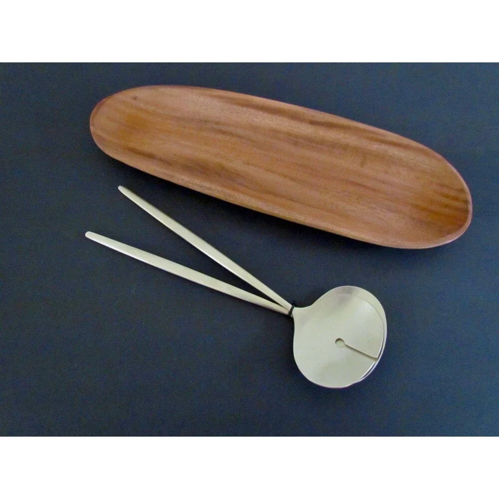 NEW West Elm Sidney Stainless Steel Serving Utensils Gold & Wood Serving Platter
